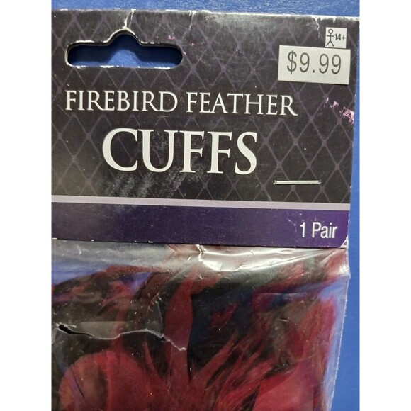 Firebird Feather Wrist Cuffs Red Black Sequin Trim Feather (cuffs not gloves) - Picture 3 of 4